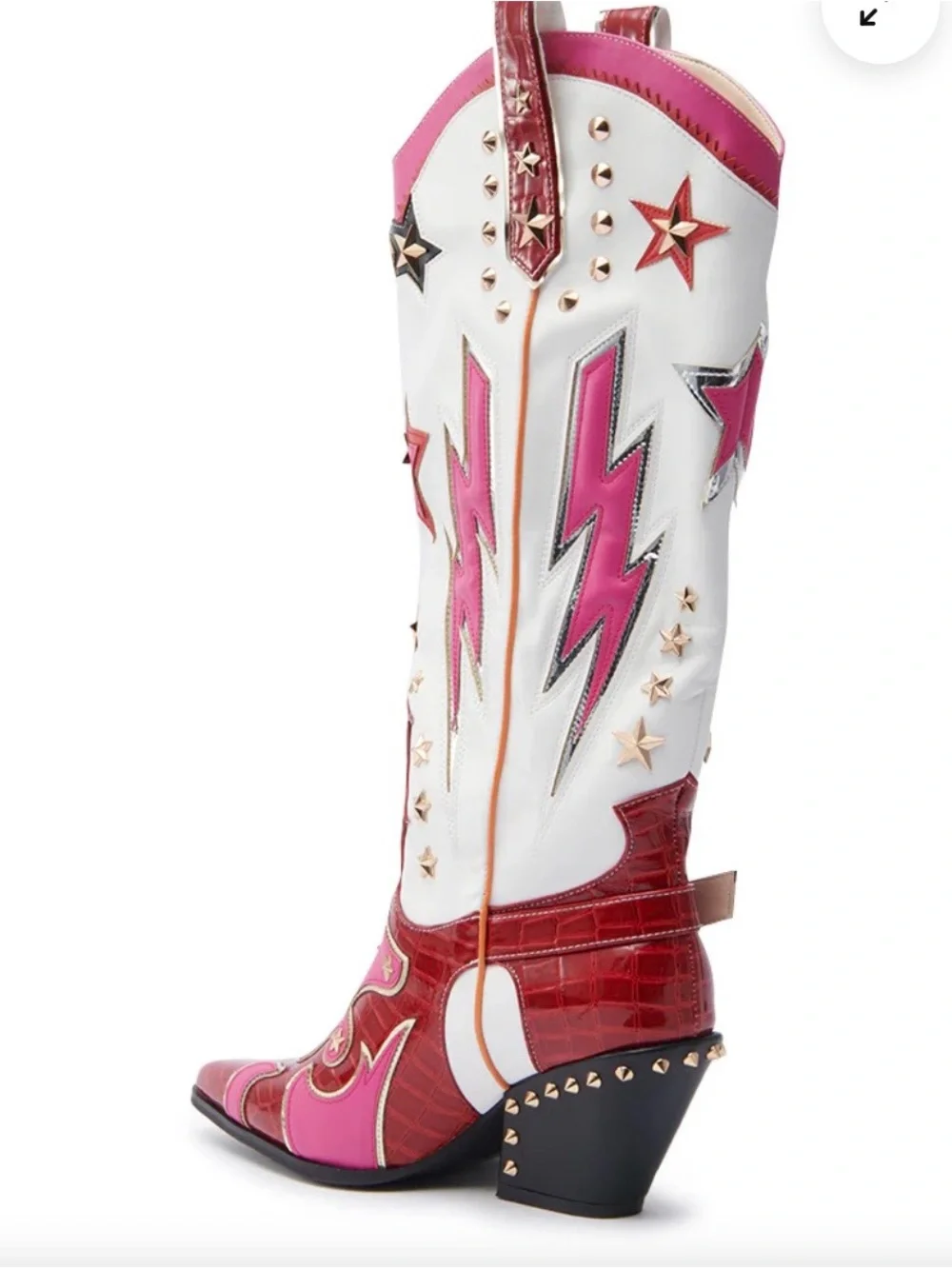 AKIRA White, Pink & Red Over-the-Knee Western Boots
